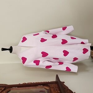 Crown & Ivy Pink Heart Pattern Women Cardigan, L